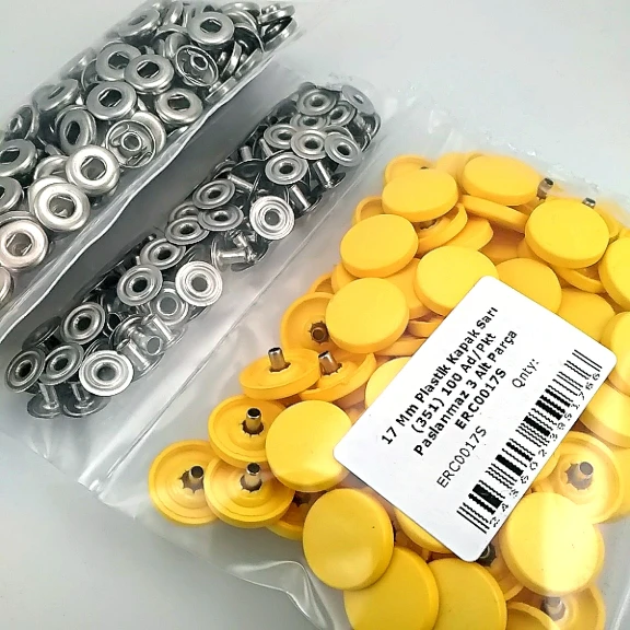 17 mm Çıtçıt Takımı Plastik Sarı Kapaklı 100 adet/pkt ERC0017PLSari