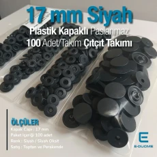 17 mm Plastik Kapaklı Çıtçıt Takımı Siyah 100 adet/pkt ERC0017PLSiyah