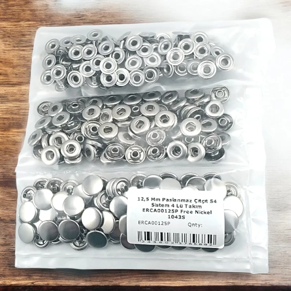 Çıtçıt Düğme 54 Sistem 12,5 mm Hafif Bombeli Paslanmaz Çıtçıt 100 Ad / Paket ERCA00125P