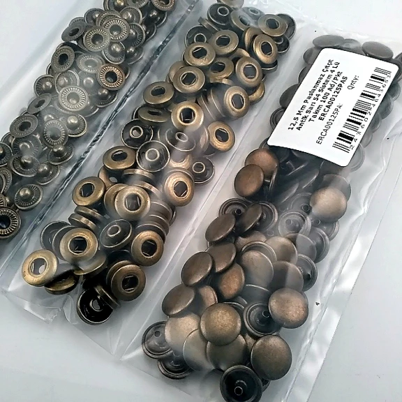12.5 mm 0.49" Slightly Domed Stainless Steel Snap Fastener Antique Yellow Snap Button 54 System 100 Pieces / Pack ERCA00125PAS