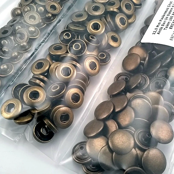 12.5 mm 0.49" Slightly Domed Stainless Steel Snap Fastener Antique Yellow Snap Button 54 System 100 Pieces / Pack ERCA00125PAS