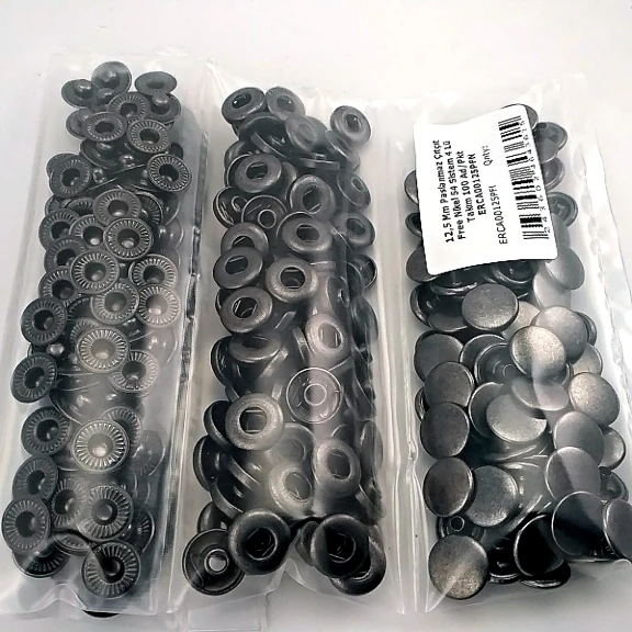 12.5 mm 0.49" Slightly Domed Stainless Steel Snap Fastener Black Nickel (Gunmetal) Snap Button 54 System 100 Pieces / Pack ERCA00125PSN