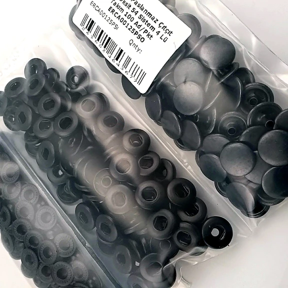12,5 mm Hafif Bombeli Paslanmaz Çıtçıt Siyah Oksit Çıtçıt Düğme 54 Sistem 100 Ad / Paket ERCA00125PSO