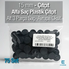 Alfa Çıtçıt Düğme 15 mm Plastik Kapak Saç 3 Alt Parça 75 Adet/Paket ERCA0015SAC