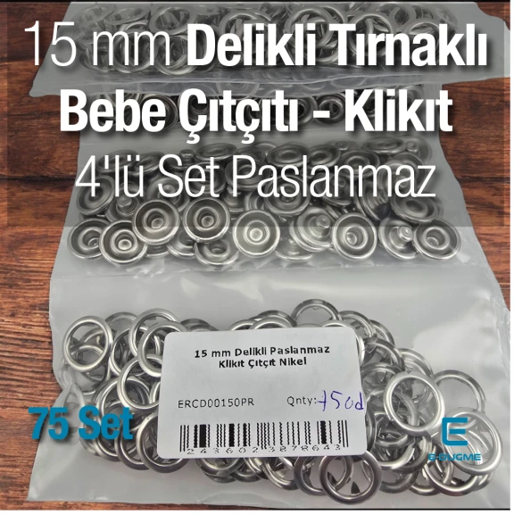 15 mm Tırnaklı Klikıt Çıtçıt 75 Ad / Paket ERCD00150PR 15 mm Tırnaklı Klikıt Çıtçıt 75 Ad / Paket ERCD00150PR