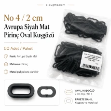 No 4 / 2 cm Avrupa Siyah Mat Pirinç Oval Kuşgözü 50 Adet EROV0020PRPKAO