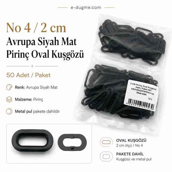 20 mm European Matte Black Brass Oval Eyelets for crafting, 50 pieces pack