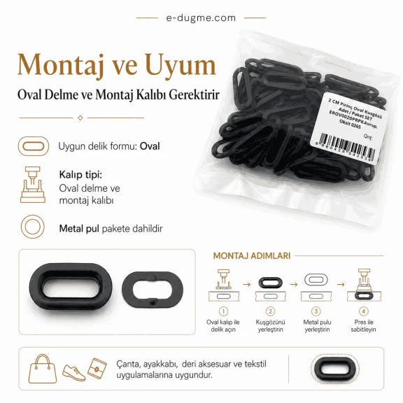 20 mm European Matte Black Brass Oval Eyelets for crafting, 50 pieces pack