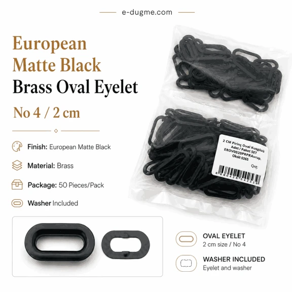 20 mm European Matte Black Brass Oval Eyelets for crafting, 50 pieces pack