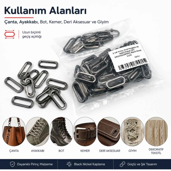No 4 / 2 cm Pirinç Oval Kuşgözü Füme Black Nickel - 50 Adet, çanta, ayakkabı ve dekoratif tekstil için ideal metal aksesuar
