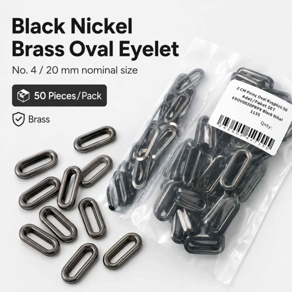 No 4 / 2 cm Pirinç Oval Kuşgözü Füme Black Nickel - 50 Adet, çanta, ayakkabı ve dekoratif tekstil için ideal metal aksesuar