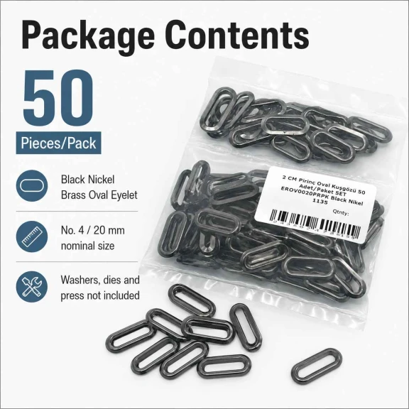 No 4 / 2 cm Pirinç Oval Kuşgözü Füme Black Nickel - 50 Adet, çanta, ayakkabı ve dekoratif tekstil için ideal metal aksesuar