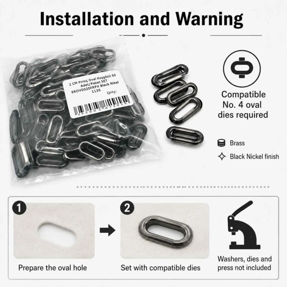 No 4 / 2 cm Pirinç Oval Kuşgözü Füme Black Nickel - 50 Adet, çanta, ayakkabı ve dekoratif tekstil için ideal metal aksesuar