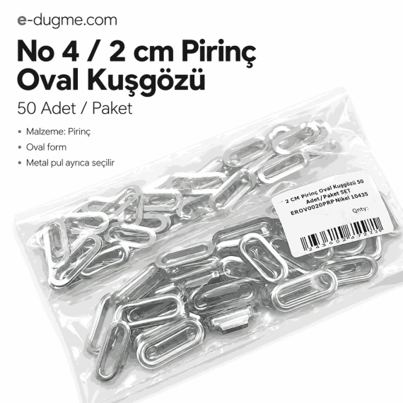 No 4 / 2 cm Pirinç Oval Kuşgözü 50 Adet EROV0020PR