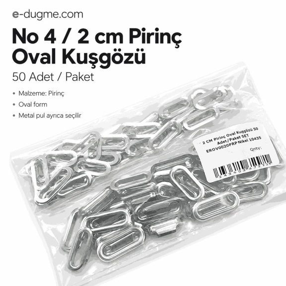 No 4 / 2 cm Pirinç Oval Kuşgözü, çanta ve ayakkabı aksesuarları için ideal metal parça