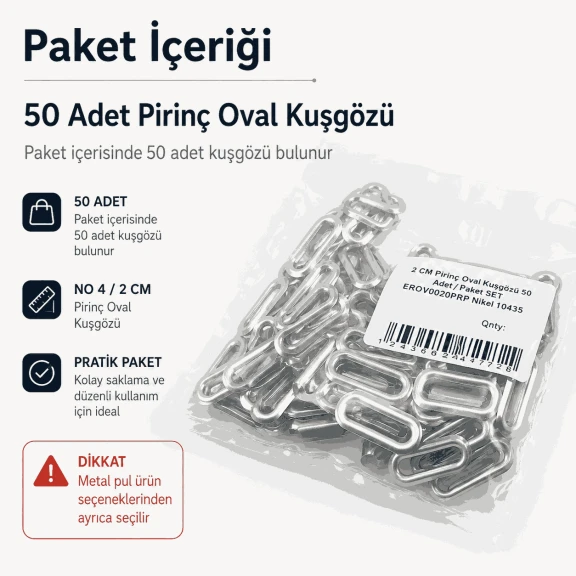 No 4 / 2 cm Pirinç Oval Kuşgözü, çanta ve ayakkabı aksesuarları için ideal metal parça