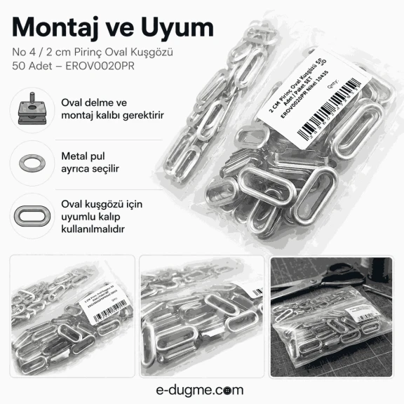 No 4 / 2 cm Pirinç Oval Kuşgözü, çanta ve ayakkabı aksesuarları için ideal metal parça