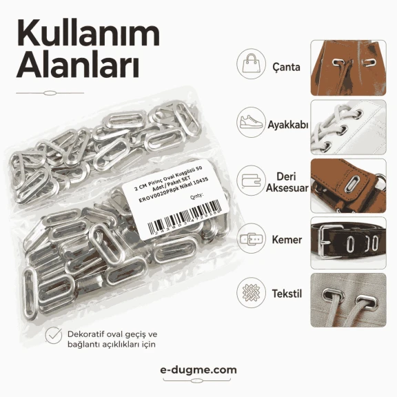 No 4 / 2 cm Pirinç Oval Kuşgözü, çanta ve ayakkabı aksesuarları için ideal metal parça