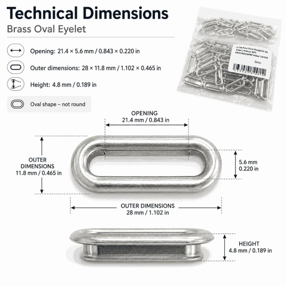 No 4 / 2 cm Pirinç Oval Kuşgözü, çanta ve ayakkabı aksesuarları için ideal metal parça