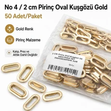 Oval Kuşgözü 2 cm Gold 50 Adet/Paket Pirinç – EROV0020PRPKGLD
