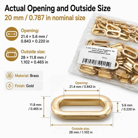 No 4 / 2 cm Pirinç Oval Kuşgözü Gold 50 Adet/Paket - Estetik ve dayanıklı aksesuar çözümü