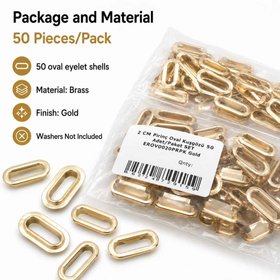 No 4 / 2 cm Pirinç Oval Kuşgözü Gold 50 Adet/Paket - Estetik ve dayanıklı aksesuar çözümü