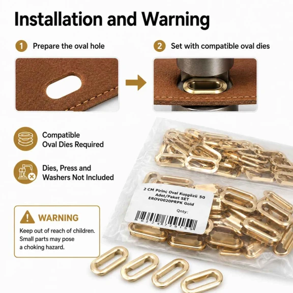 No 4 / 2 cm Pirinç Oval Kuşgözü Gold 50 Adet/Paket - Estetik ve dayanıklı aksesuar çözümü