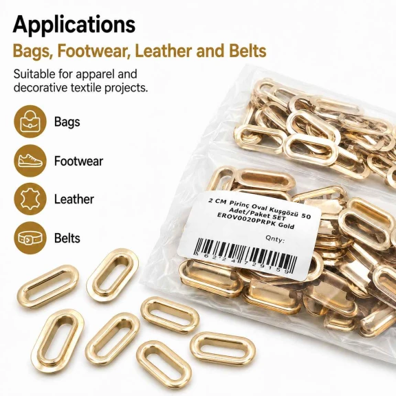 No 4 / 2 cm Pirinç Oval Kuşgözü Gold 50 Adet/Paket - Estetik ve dayanıklı aksesuar çözümü