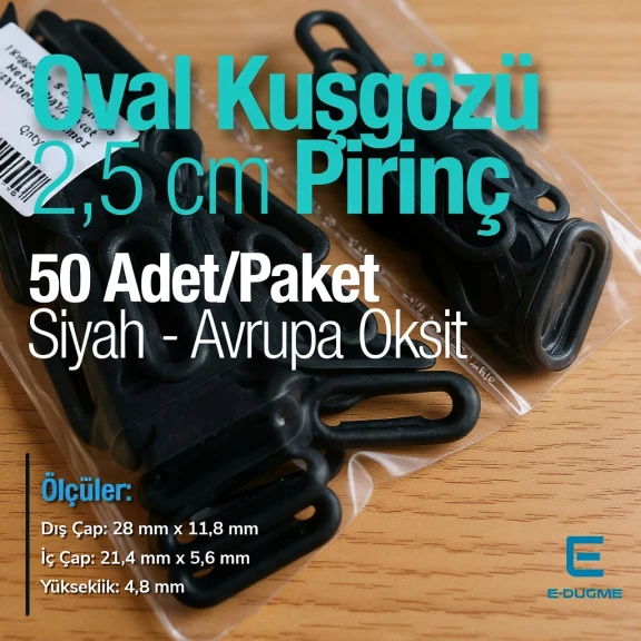 Oval Kuşgözü 2,5 cm Avrupa Siyah Mat  50 Adet/Paket Pirinç EROV0025PRPKAO