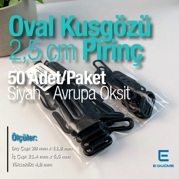 Oval Kuşgözü 2,5 cm Avrupa Siyah Mat  50 Adet/Paket Pirinç EROV0025PRPKAO