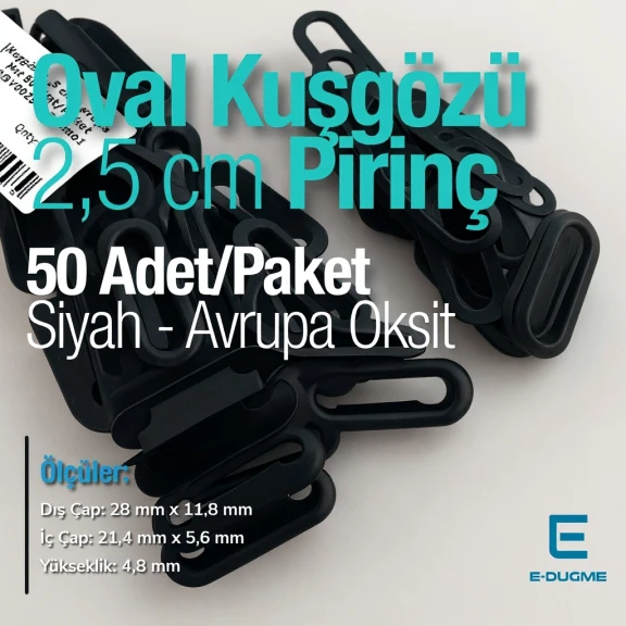 Oval Kuşgözü 2,5 cm Avrupa Siyah Mat  50 Adet/Paket Pirinç EROV0025PRPKAO