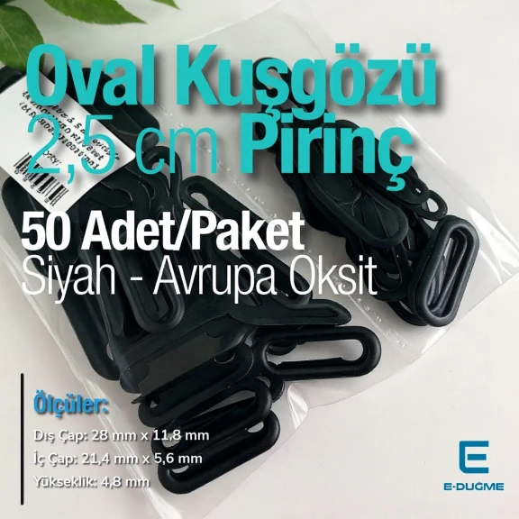 Oval Kuşgözü 2,5 cm Avrupa Siyah Mat  50 Adet/Paket Pirinç EROV0025PRPKAO