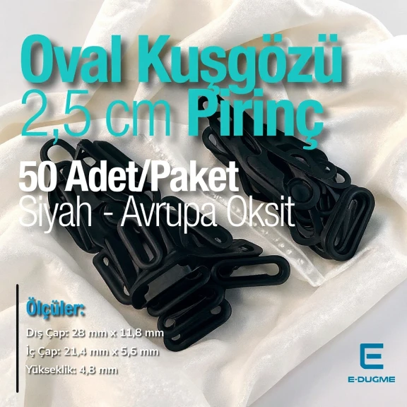 Oval Kuşgözü 2,5 cm Avrupa Siyah Mat  50 Adet/Paket Pirinç EROV0025PRPKAO