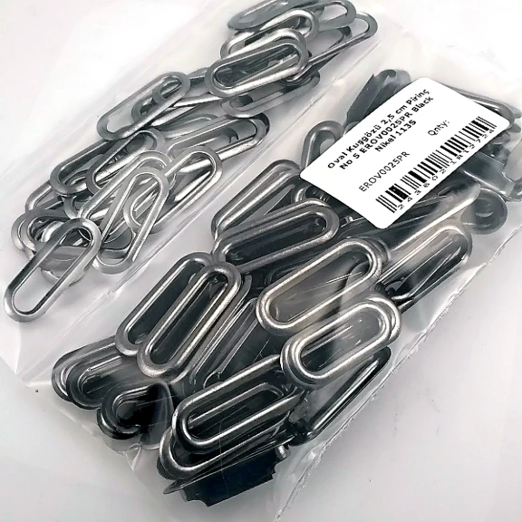 25 mm (0.98") Smoke Black Nickel Brass Oval Eyelets, 50 Pieces/Pack – EROV0025PRPKBN