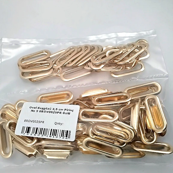 25 mm (0.98") Gold Brass Oval Eyelets, 50 Pieces/Pack – EROV0025PRPKGLD