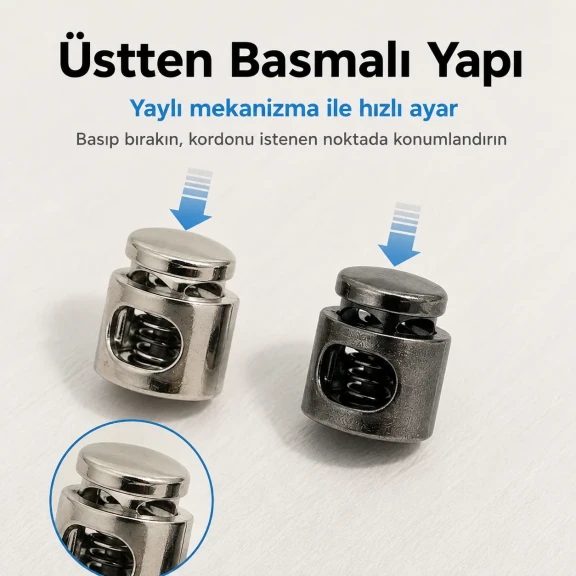 İki Delikli 4 mm Mayın Model Plastik Stoper, 50 adet paket, çanta ve mont aksesuarı