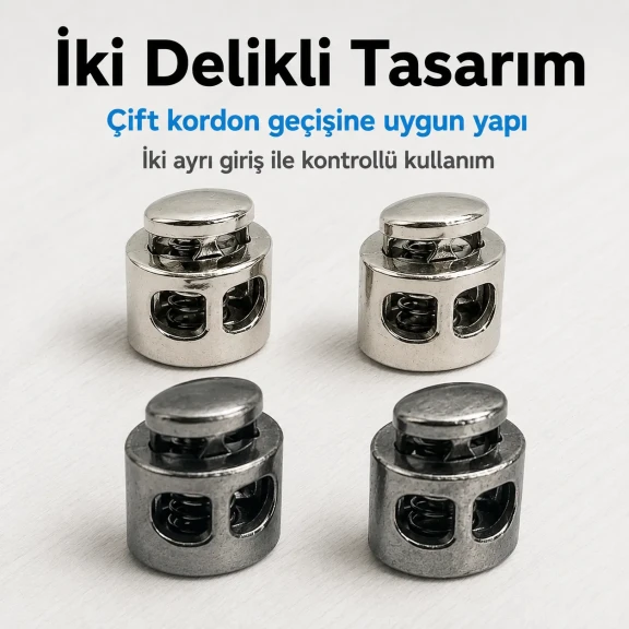 İki Delikli 4 mm Mayın Model Plastik Stoper, 50 adet paket, çanta ve mont aksesuarı