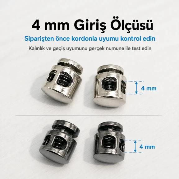İki Delikli 4 mm Mayın Model Plastik Stoper, 50 adet paket, çanta ve mont aksesuarı