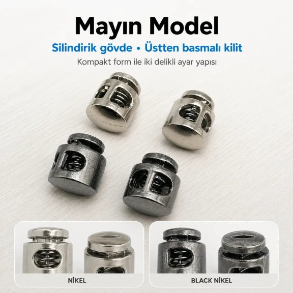 İki Delikli 4 mm Mayın Model Plastik Stoper, 50 adet paket, çanta ve mont aksesuarı