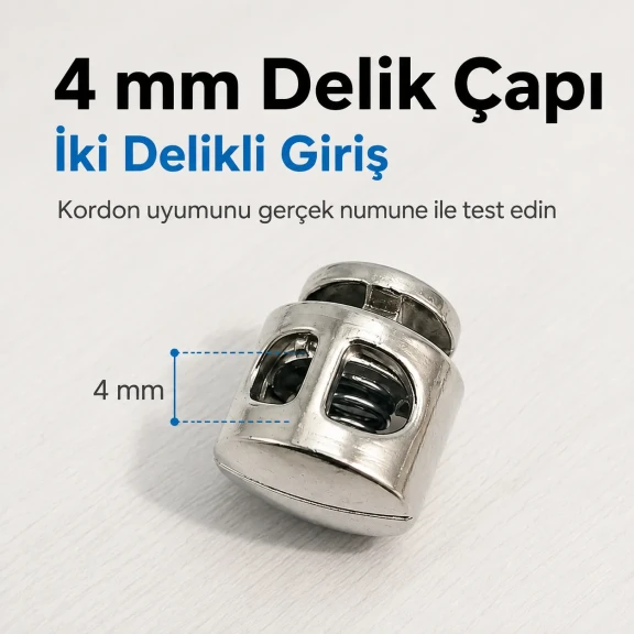 İki Delikli 4 mm Mayın Model Plastik Stoper, 50 adet paket, çanta ve mont aksesuarı