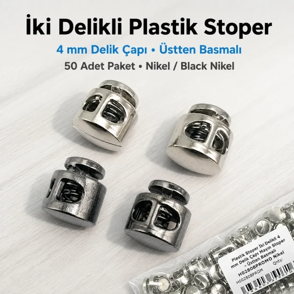 İki Delikli 4 mm Mayın Model Plastik Stoper, 50 adet paket, çanta ve mont aksesuarı