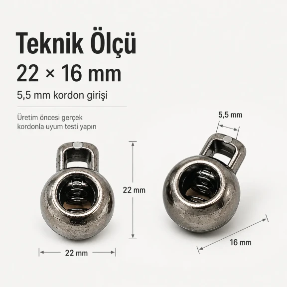 5.5 mm Kordon Girişli Tek Delikli Plastik Stoper 22 × 16 mm 50 Adet Paket