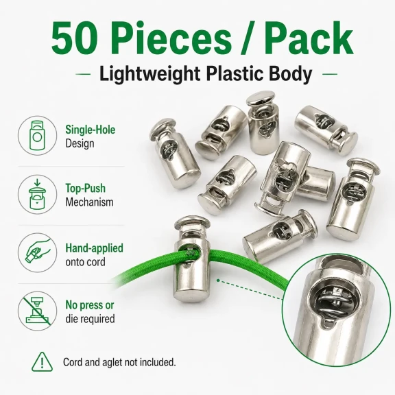 Tek Delikli Plastik Stoper 7 mm Kordon Girişli Üstten Basmalı 50 Adet H005010Promo - Plastik malzeme, dayanıklı ve esnek