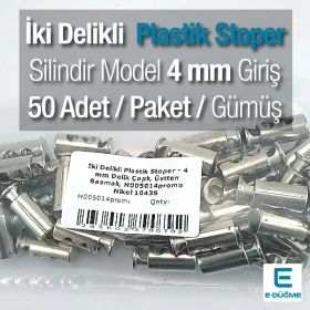 Plastik Stoper İki Delikli 4 mm Delik Çaplı Üsten Basmalı 50 Adet/Paket H005014Promo