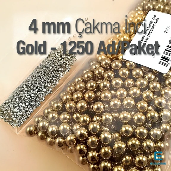 Çakma İnci 4 mm Gold Renk ( 1250 ad / Paket)  INC0004GLD