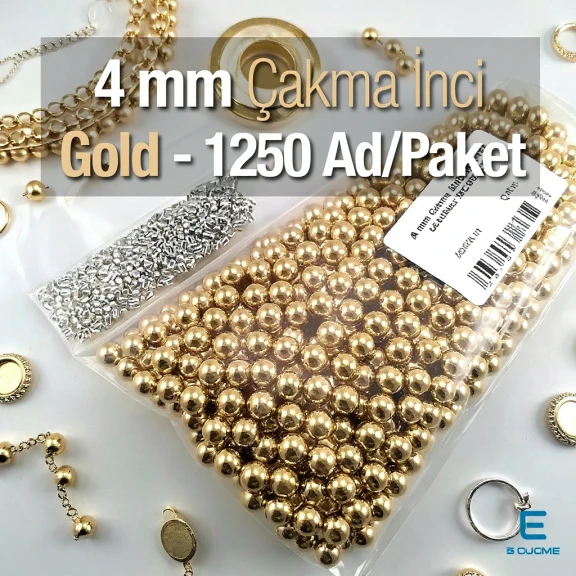 Çakma İnci 4 mm Gold Renk ( 1250 ad / Paket)  INC0004GLD