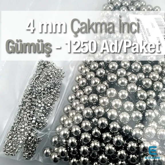 Çakma İnci 4 mm Nikel (Gümüş) Renk ( 1250 ad / Paket) INC0004SLN