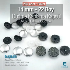 22 Boy - 14 mm Kumaş Kaplama Düğme Alttan Dikme 250 Ad/Pkt – KAP0022