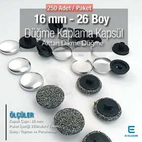 26 Boy - 16 mm Kumaş Kaplama Düğme Alttan Dikme 250 Ad/Pkt – KAP0026