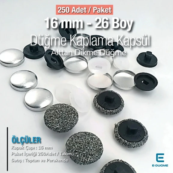 26 L - 16 mm Fabric Cover Button with Sew-Through Shank, 250 Pcs/Pack – KAP0026